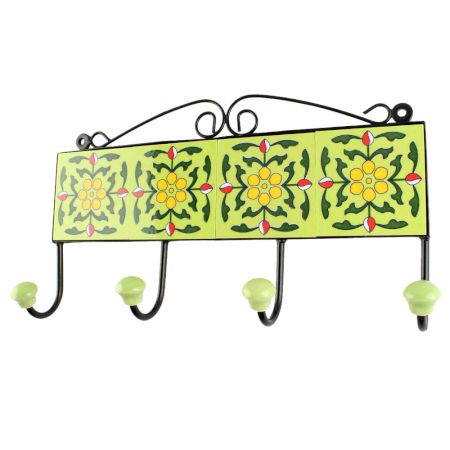 Pea Green Dotted Flower Ceramic Tile Hook
